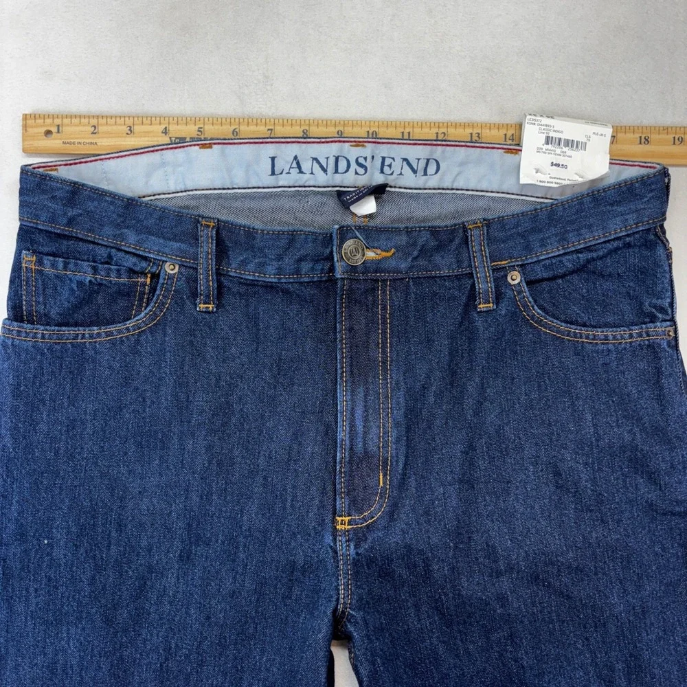 Lands' End Jeans Mens 36‎ Blue Traditional Fit Straight Leg Dark Wash Denim